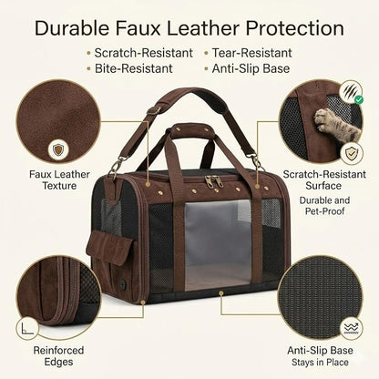 Pet Carrier for Small Medium Cats Dogs Puppies Up to 20lbs, Soft Sided Collapsible Cat Dog Carrier, Stable Durable Vintage Style Travel Bag for Shopping, Street Photos, Pet Cafe