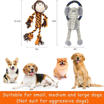 Rope Dog Toys to Keep Them Busy - Tug of War Dog Toys for Boredom Plush Interactive Squeaky Puppy Toys for Small Medium Large Dogs