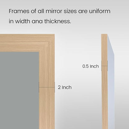 Amorho Bathroom Mirror, 60 X40 Inch Wall Mirror, Oak Wood Grain Metal Framed