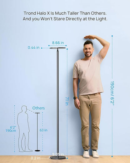 TROND Floor Lamp, Bright Sky LED Modern Torchiere Lamp, 71 in Tall Aluminum Pole Light, 5500K Natural Daylight Standing Light, Touch 5-Level Dimmable, 5000 lm, 30 Mins Timer for Living Room Bedroom