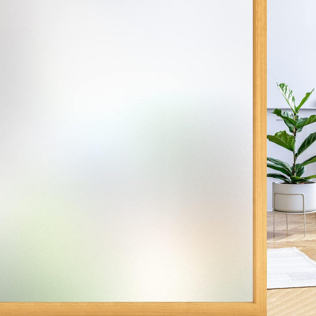 rabbitgoo Window Privacy Film, Frosted Glass Window Clings, Static Cling UV Heat Blocking Door Stickers for Home Bathroom, Removable Indoor Decal Coverings Day and Night, Pure, 23.6 x 118.1 Inches