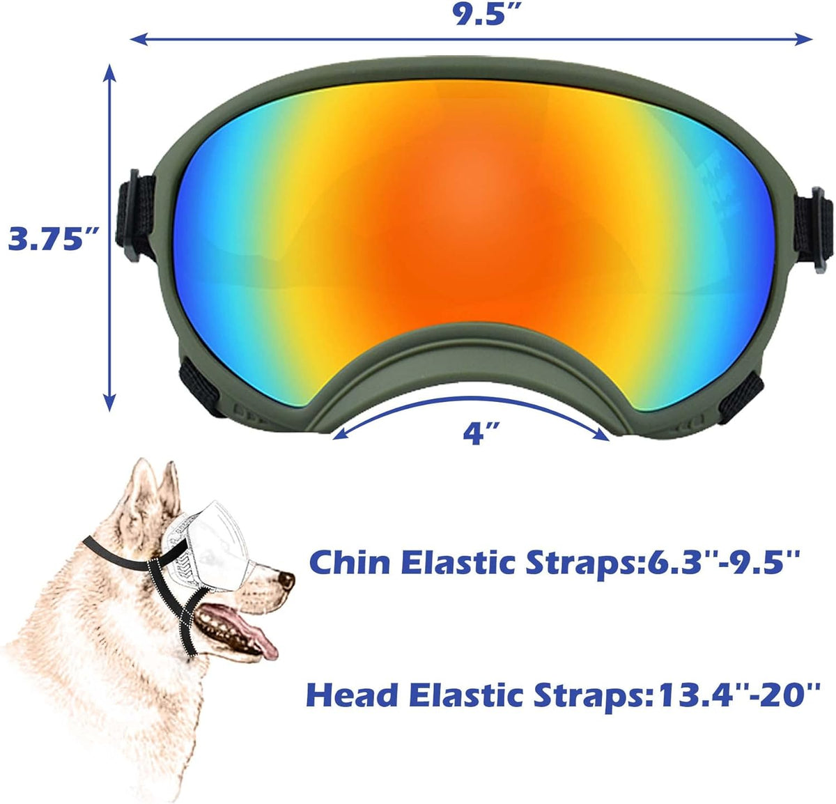 Winproof Adjustable Strap Dog Sunglasses, UV Protection, Suitable for Medium-Large Dogs, Soft Goggles