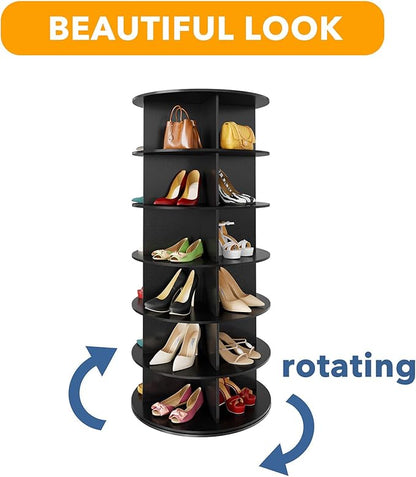 SpaceAid 6 Tier Rotating Shoe Rack Tower, Spinning Shoe Display Lazy Susan