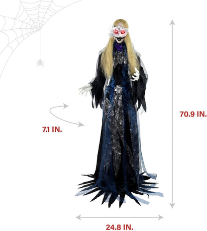 Haunted Hill Farm 5.5-Ft Animatronic Animated Standing Masquerade Lady, Halloween Animatronic, Spooky Venetian Masquerade Prop, Creepy House Party Decoration, Touch-Activated Lights & Sound, Life-Size