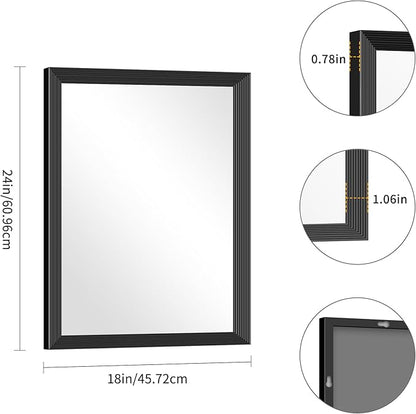 Black Bathroom Mirror 18 x 24 Inch Rectangle Wave Beveled