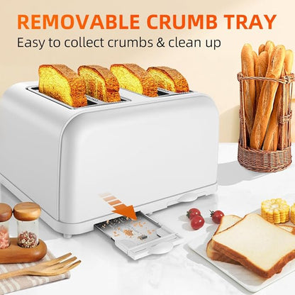 White Toaster 4 Slice, Dual Independent Controls, Extra Wide Slot Toasters