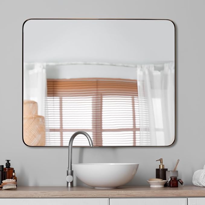 ANDY STAR Bathroom Mirrors for Wall, Rounded Rectangle Mirror, Framed in