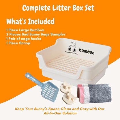 HoppScotch.bun Bumbox Large Rabbit Litter Box, 15.75" Training Cage with Plastic Grid for Small Animals, Indoor/Outdoor, Cream