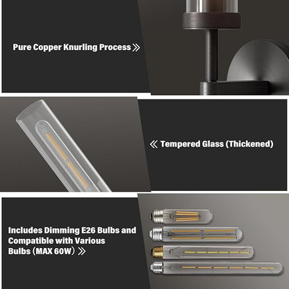 Black Wall Sconce, 30" Knurling Sconces,Bathroom Vanity Light Fixtures, Modern Wall Lights for Mirror, Bathroom, Living Room,Hallway,Staircase (1 Pack)