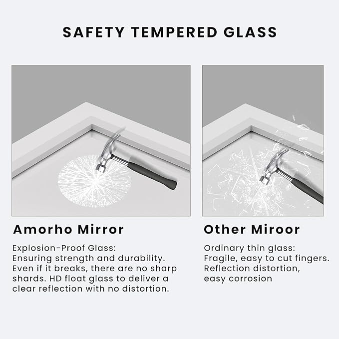 Amorho Bathroom Mirror, 40X32 Inch White Thick Metal Framed Wall Mirrors