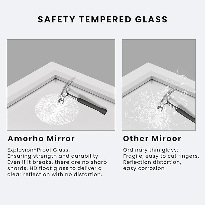 Amorho Bathroom Mirror, 60X28 Inch White Thick Metal Framed Wall Mirrors