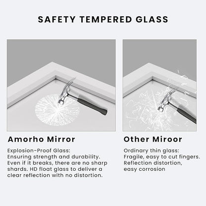 Amorho Bathroom Mirror, 60X28 Inch White Thick Metal Framed Wall Mirrors
