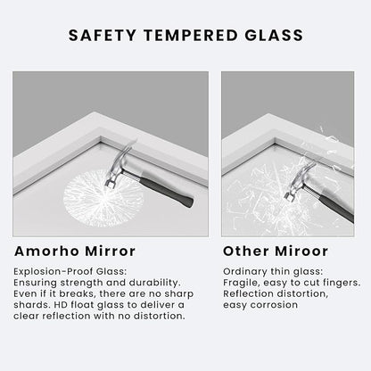 Amorho Bathroom Mirror, 24x36 Inch White Thick Metal Framed Wall Mirrors