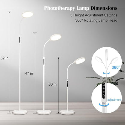Light Therapy Lamp 11000 Lux, 3 in 1 UV-Free LED Sunlight Lamp with 9 Brightness Levels & 7 Color Temperatures, Height Adjustable Floor Light, Full Spectrum Happy Therapy lamp for Home Office Bedroom