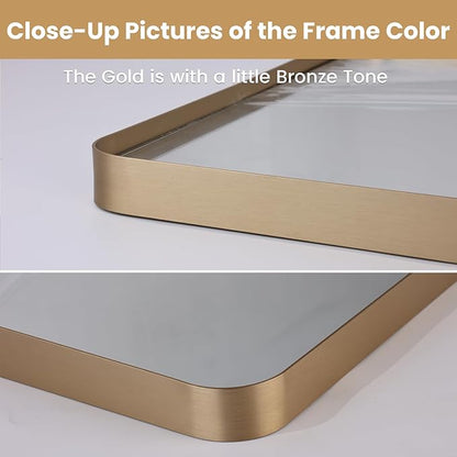 LOAAO 48”X30” Gold Bathroom Mirror, Rounded Rectangle Gold Frame Mirror