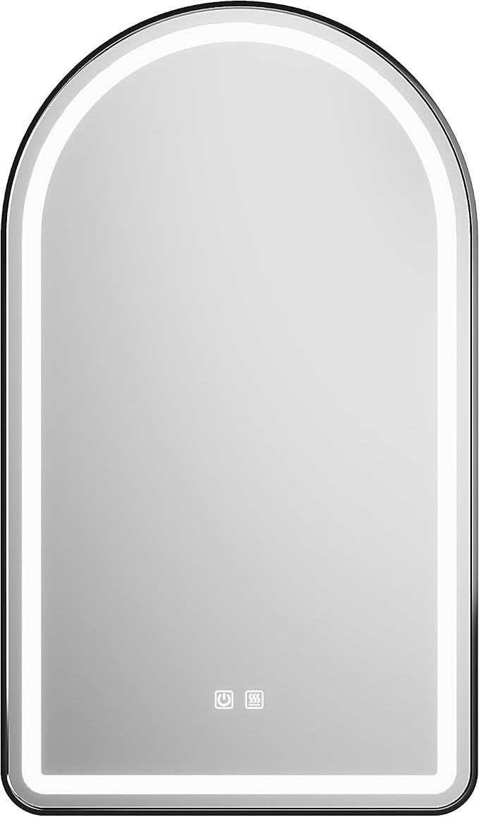 24x36 inch Black Tempered Glass LED Arched Mirror