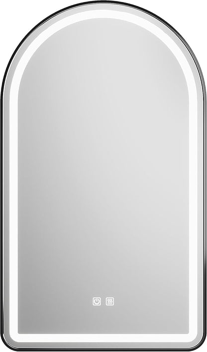 24x36 inch Black Tempered Glass LED Arched Mirror