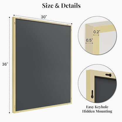 30"x36" Gold Bathroom Mirror for Wall, Metal Framed Vanity Mirror, Large