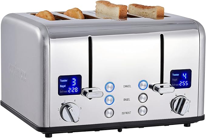 CUSIMAX 4 Slice Toaster, Ultra-Clear LED Display & Extra Wide Slots, Dual