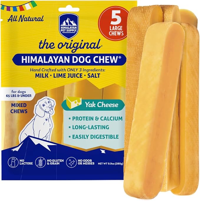 Himalayan Dog Chew Original Yak Cheese Dog Chews, The Better-For-You Chew, 100% Natural, Long Lasting, Healthy Safe Dog Treats, Lactose & Grain Free, Protein Rich, For Dogs 65 Lbs & Smaller, 5-Count