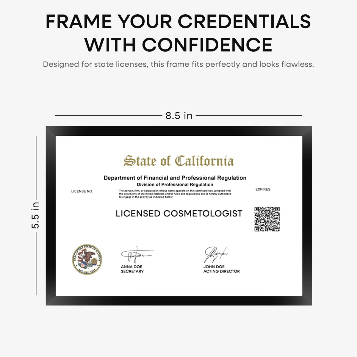 Homeforia 5.5 x 8.5 Business License Frame Black, High End Metal 5.5x8.5 Certificate Frames, 8.5x5.5 Document Frames for Wall or Tabletop, 5.5 by 8.5 Picture Frames, Tempered Glass, Wall Kit, Set of 1