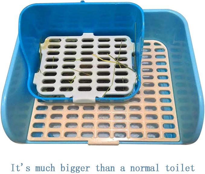 Hamiledyi Large Rabbit Litter Box Corner Bedding Box Chinchilla Toilet Trainer Square Potty Pet Pan for Adult Guinea Pig, Galesaur.Ferret and Other Animals Blue
