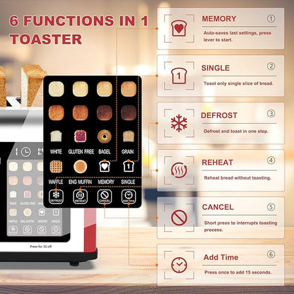 4 Slice Toaster Touch Screen, Stainless Steel Toasters Digital Timer, Dual