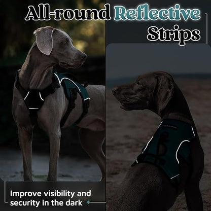 rabbitgoo Escape Proof Dog Harness for X-Large, No Pull with Lift Handle | No Escape, Full Soft Padded, Reflective Adjustable Vest, Leash Clip for Walking Hiking Training, Dark Green, X-Large