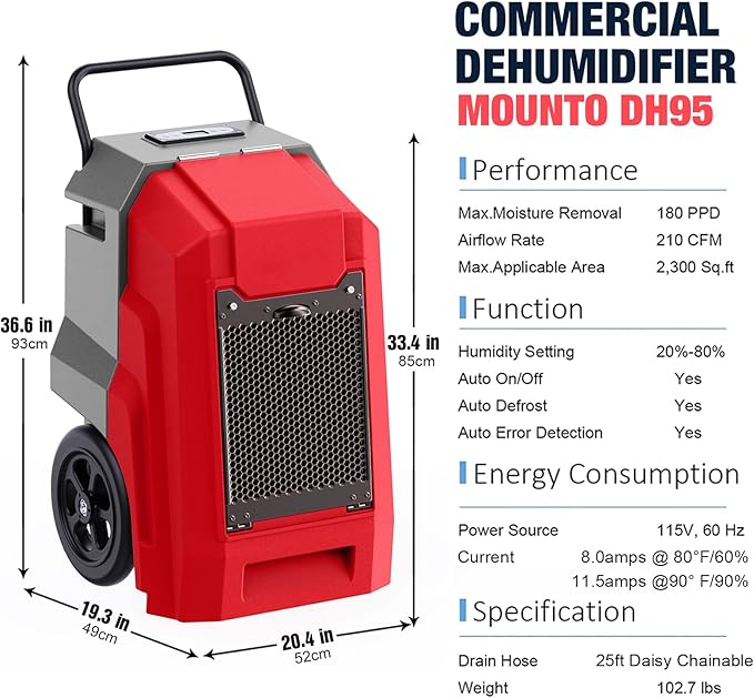 MOUNTO 180Pints Commercial Dehumidifier