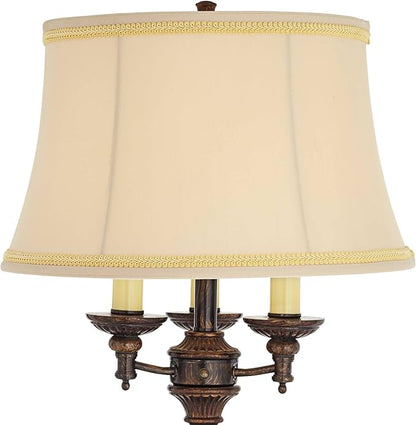 Barnes and Ivy Traditional Italian Standing Floor Lamp Candelabra Style 4-Light 64.5" Tall Bronze Brown Gold Bell Shade with Trim Decor for Living Room Reading House Bedroom Family Home