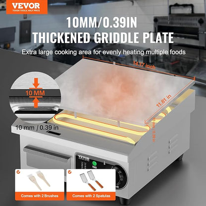 VEVOR Commercial Electric Griddle, 1700W Countertop Flat Top Grill, 14in