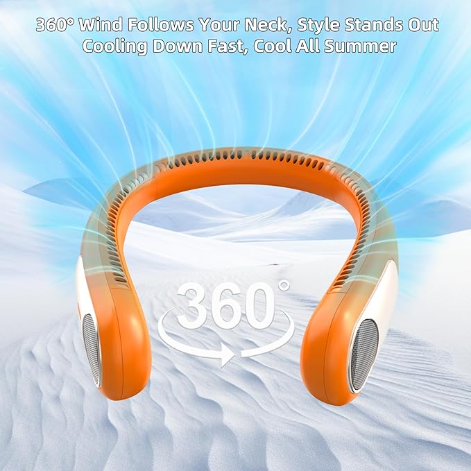 Portable Neck Fan, Personal Wearable Bladeless Fan, LED Display, 6000mAh USB