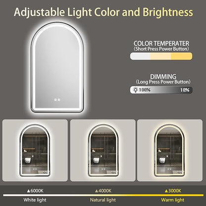 30x40 inch Black Tempered Glass LED Arched Mirror