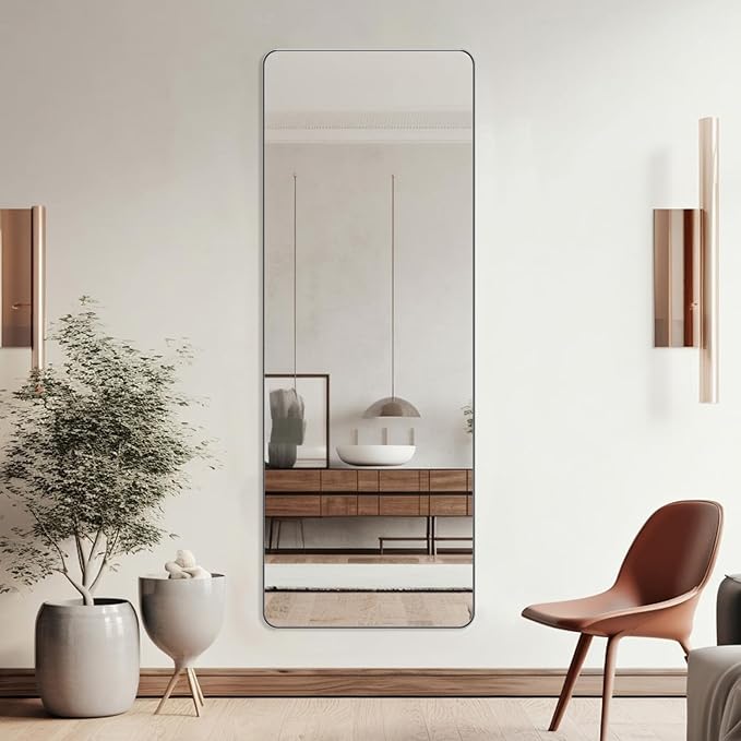 ANDY STAR 18" x 48" Full Length Wall Mirror, Large Brushed Nickel Mirror