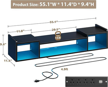 55.1"W Floating TV Stand with LED Lights & Power Outlets