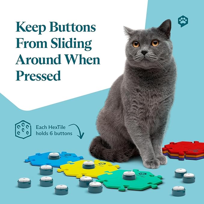 FluentPet Speak Up! Key Vocab Kit with Clearer Upward-Facing Sound - 12 Recordable Buttons w/Pre-Installed Batteries, 6 HexTile Button Mats - Training Dog & Cat Communication Buttons