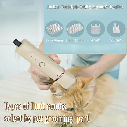 4 in1 Pet Dog Grooming Clippers Cat Nail Clipper&Paw Trimmer Dog Hair Trimmer-Low Noise Rechargeable - Cordless Quiet Pet Grooming Supplies for Dogs Hair Nail Clippers Around Eyes and Ears (Beige)