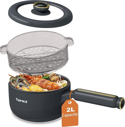 TOPWIT Hot Pot Electric with Steamer, 2L Multifunctional Electric Cooker