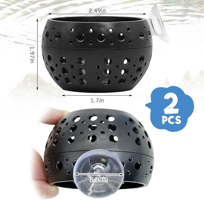Fhiny 2 PCS Betta Tunnel, Beta Fish Tank Decor, Suction Cup Shrimp Hide, Betta Resting Spot, Aquarium Hammock Hideout Cave for Guppy Resting(Black)
