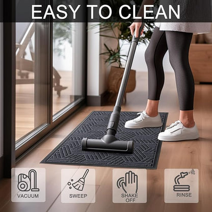 XADP Front Door Mat 36"x24" Indoors Outdoors Welcome Mats, Waterproof Non-Slip Rubber Backing Heavy Duty Doormat Outside Entrance, Low Profile Entryway Rugs Floor Mat for Patio, Pattern B Grey