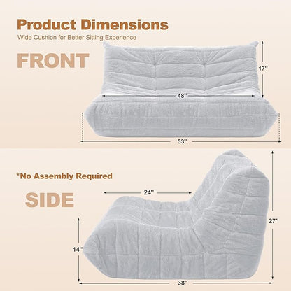 Bean Bag Loveseat Chair Big Sofa Beanbag Chair for Adults Fireside Chair Bean Bag Lounger with Memory Foam Filled for Home,Apartment or Gaming Venue（LGY Plush）