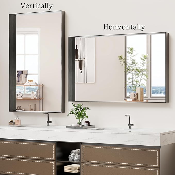 Koonmi 30x48 Inch Black Metal Framed Bathroom Mirror