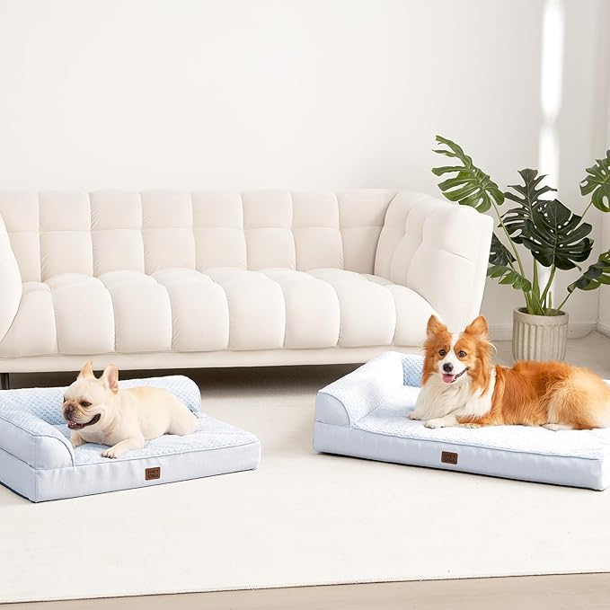 EHEYCIGA Orthopedic Dog Bed, Medium Memory Foam Dog Bed, Washblue | Small Dog Sofa with Washable Removable Cover, Waterproof Pet Couch for Crate with Nonskid Bottom, 35x22x6