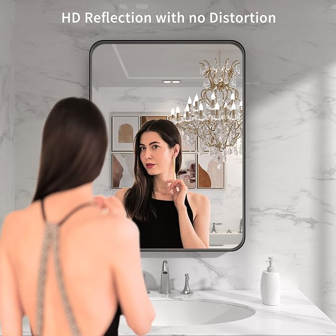 LOAAO 30X36 Inch Black Metal Framed Bathroom Mirror