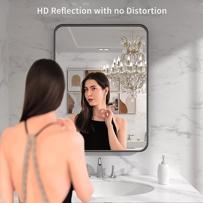 LOAAO 30X36 Inch Black Metal Framed Bathroom Mirror