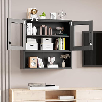 VINGLI Metal Wall Cabinet with Locking Glass Doors & Magnetic LED Sensor Light