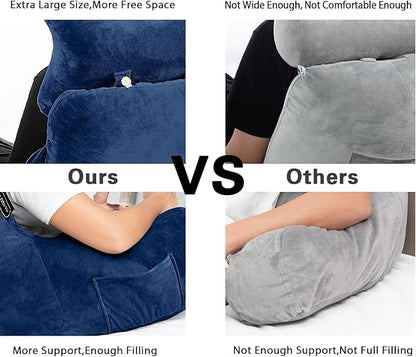 SLIGUY Reading Pillow-Extra Large 31" Bed Rest Pillow with Detachable Neck Roll & Arms for Sitting in Bed or Couch-Adult Backrest Reading Pillow for Reading/Watching TV/Gaming/Relaxing-Dark Blue