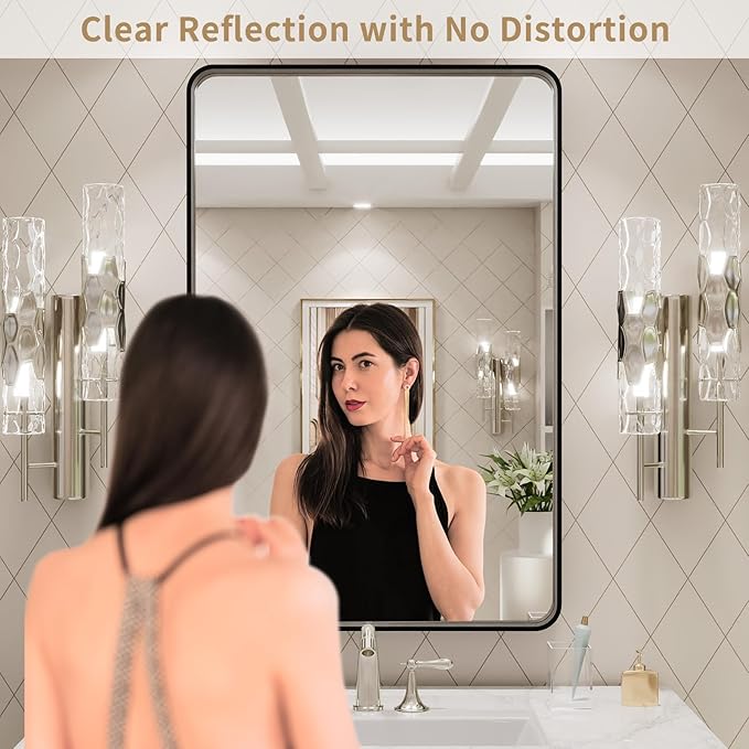 LOAAO 24X30 Inch Black Metal Framed Bathroom Mirror