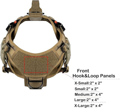 ICEFANG No Pull Tactical Dog Harness for Medium Dogs,Adjustable Dog Vest | Control Handle,MOLLE Panel,Front Hook,3 Leash Clips,Soft Padded,for walking training,Brown,Medium