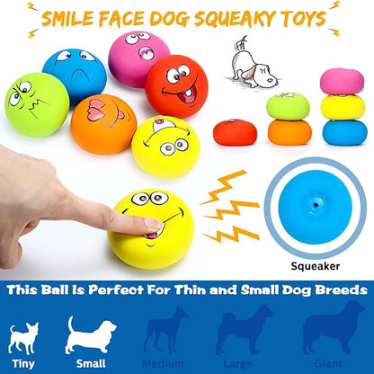 Hungdao 12 Pcs Squeaky Dog Toys Latex Rubber Squeaky Ball Smile Face Emoticon Dog Toys Chewing Interactive Ball Bulk Puppy Lovers Gift for Small Medium Pets Doggie Training(Lively Style)